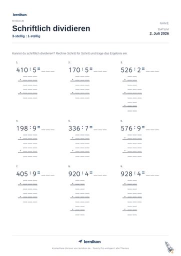 Beispiel: Schriftliche Division Arbeitsblatt