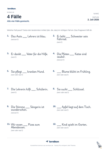 Beispiel: 4 Fälle Arbeitsblatt