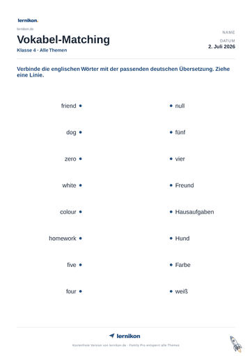 Beispiel: Vokabel-Matching Arbeitsblatt