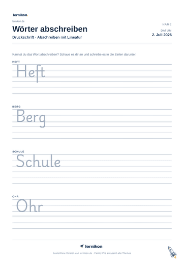 Beispiel: Wörter abschreiben Arbeitsblatt