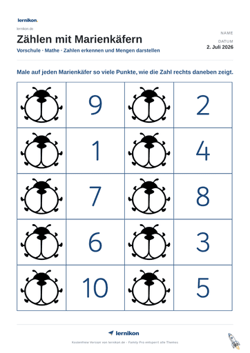 Beispiel: Zählen mit Marienkäfern Arbeitsblatt